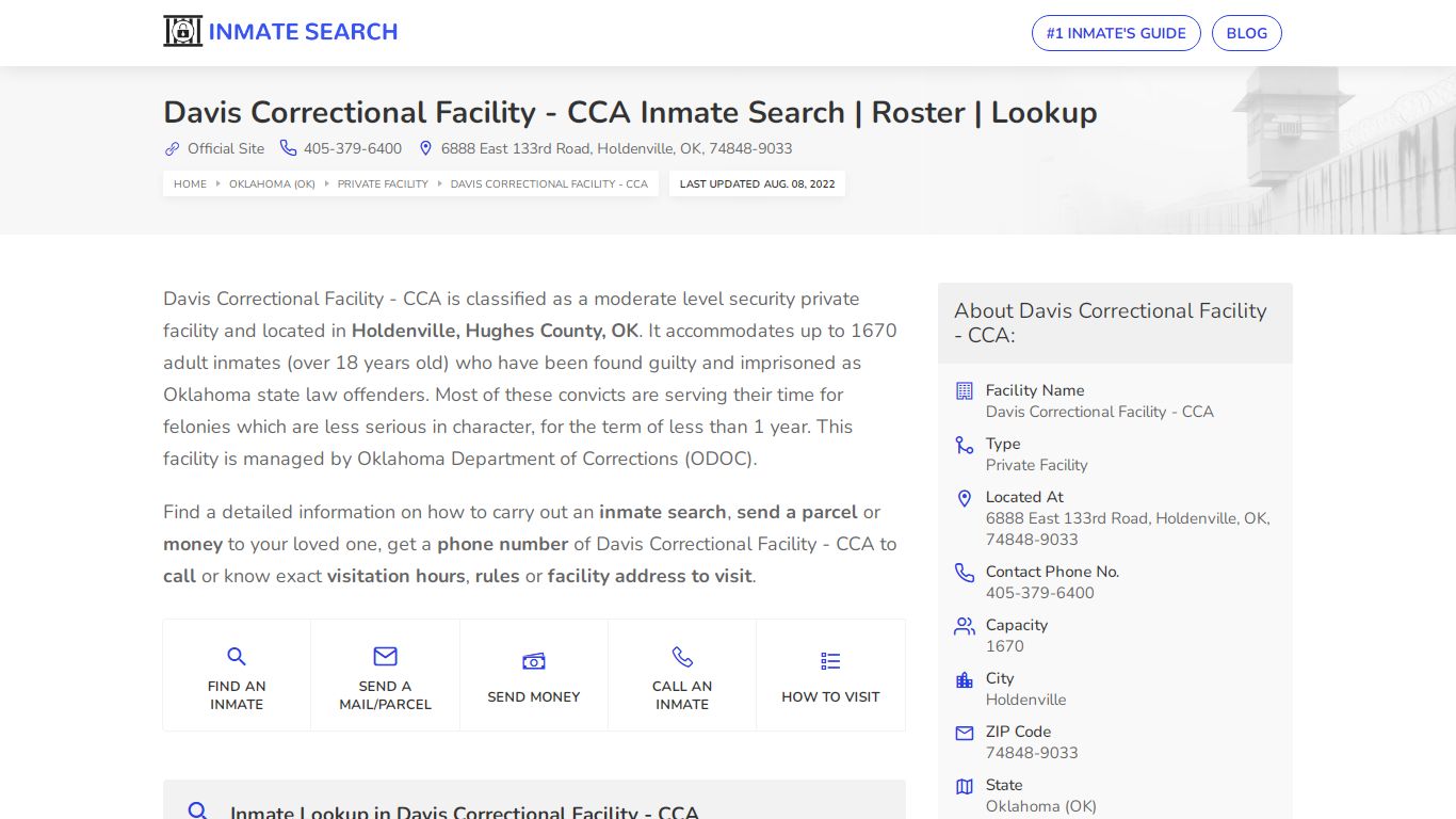 Davis Correctional Facility - CCA Inmate Search | Roster ...