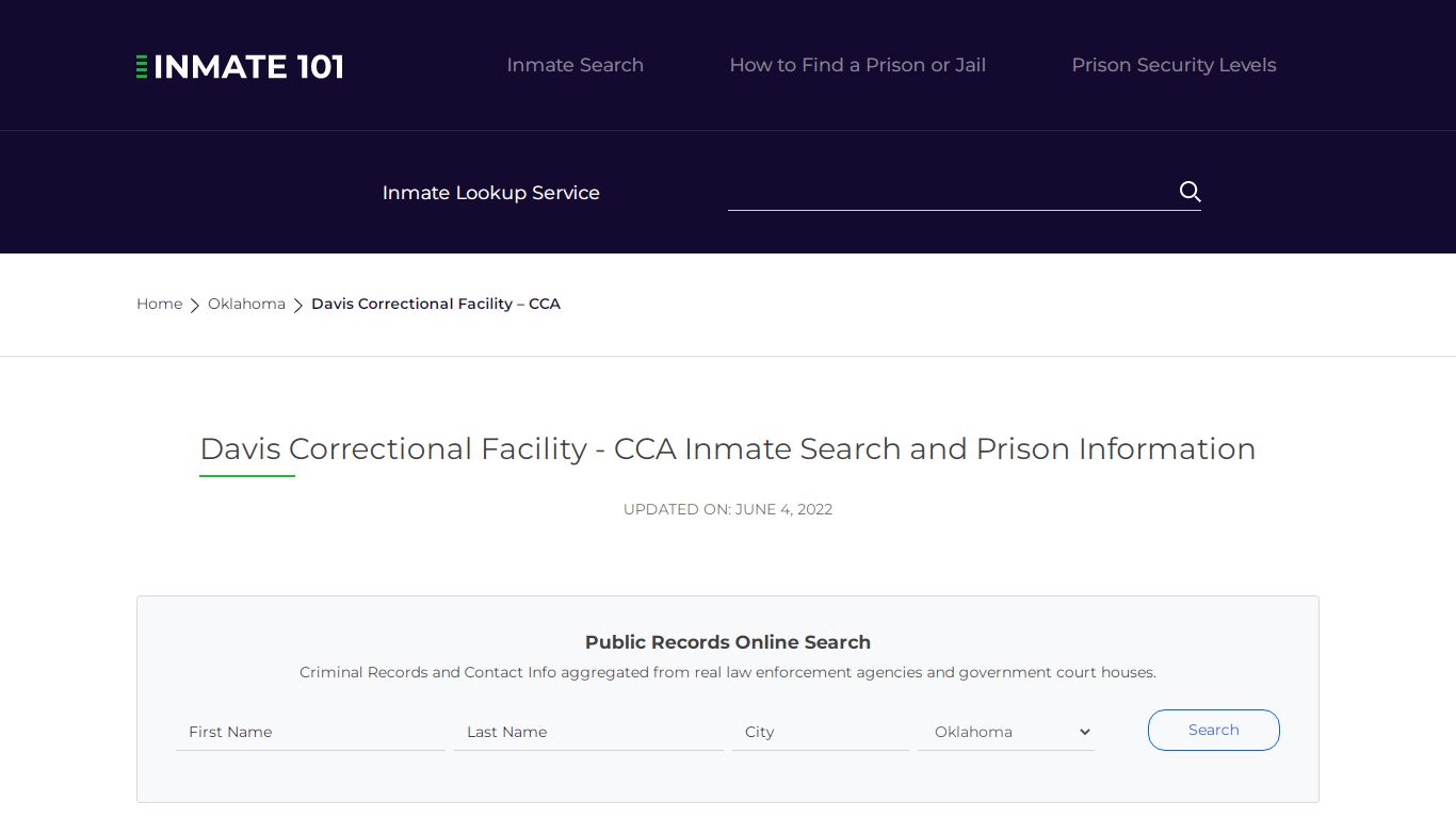 Davis Correctional Facility - CCA Inmate Search ...